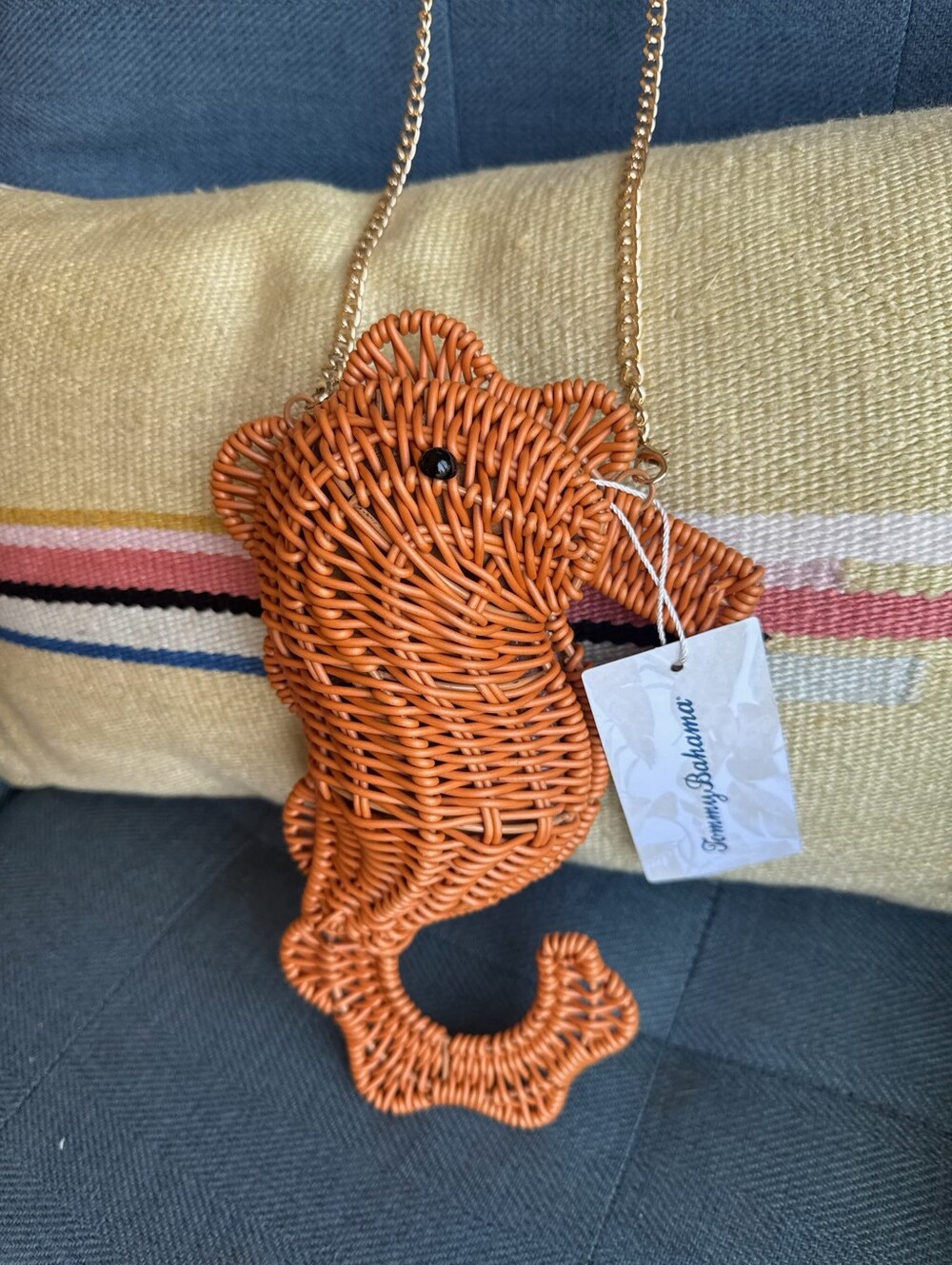 Tommy Bahama Brown Woven Seahorse Purse Bag with Gold Chain Viral New with tags